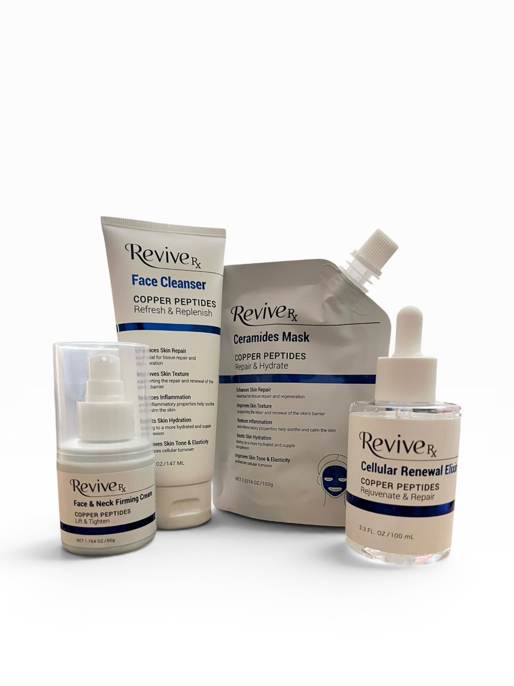NEW Revive Rx 4-Pc Copper Peptide Skincare Bundle‎ - Full Size NWOB Set
